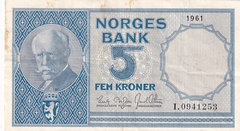 5 krone 1961 I, kv 1+